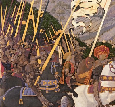 サンロマーノの戦い、1690年頃のテンペラ、30690のパネルの詳細 作： Paolo Uccello